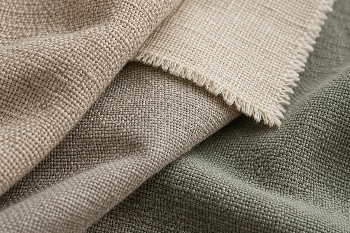 Close-up of woven fabric samples showing different thread textures